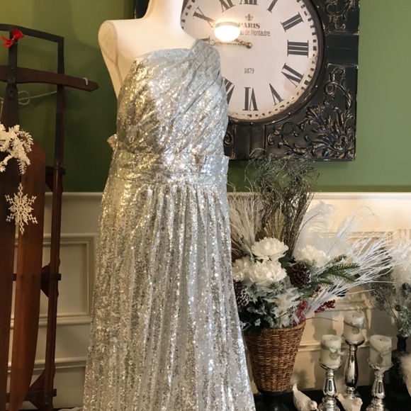 Silver sequins formal evening gown Prom dress - Picture 3 of 6